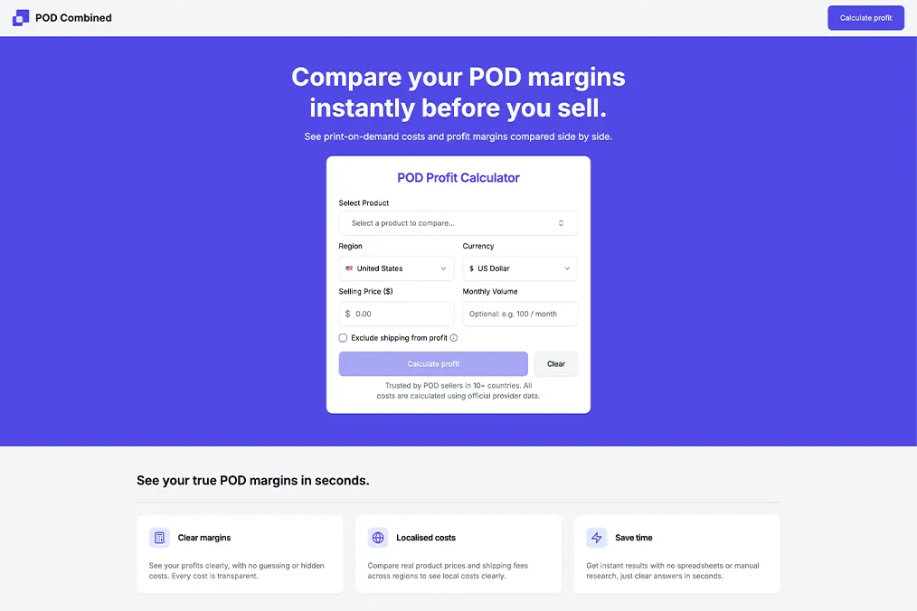 PODCombined: Print-on-Demand Profit Comparison Tool