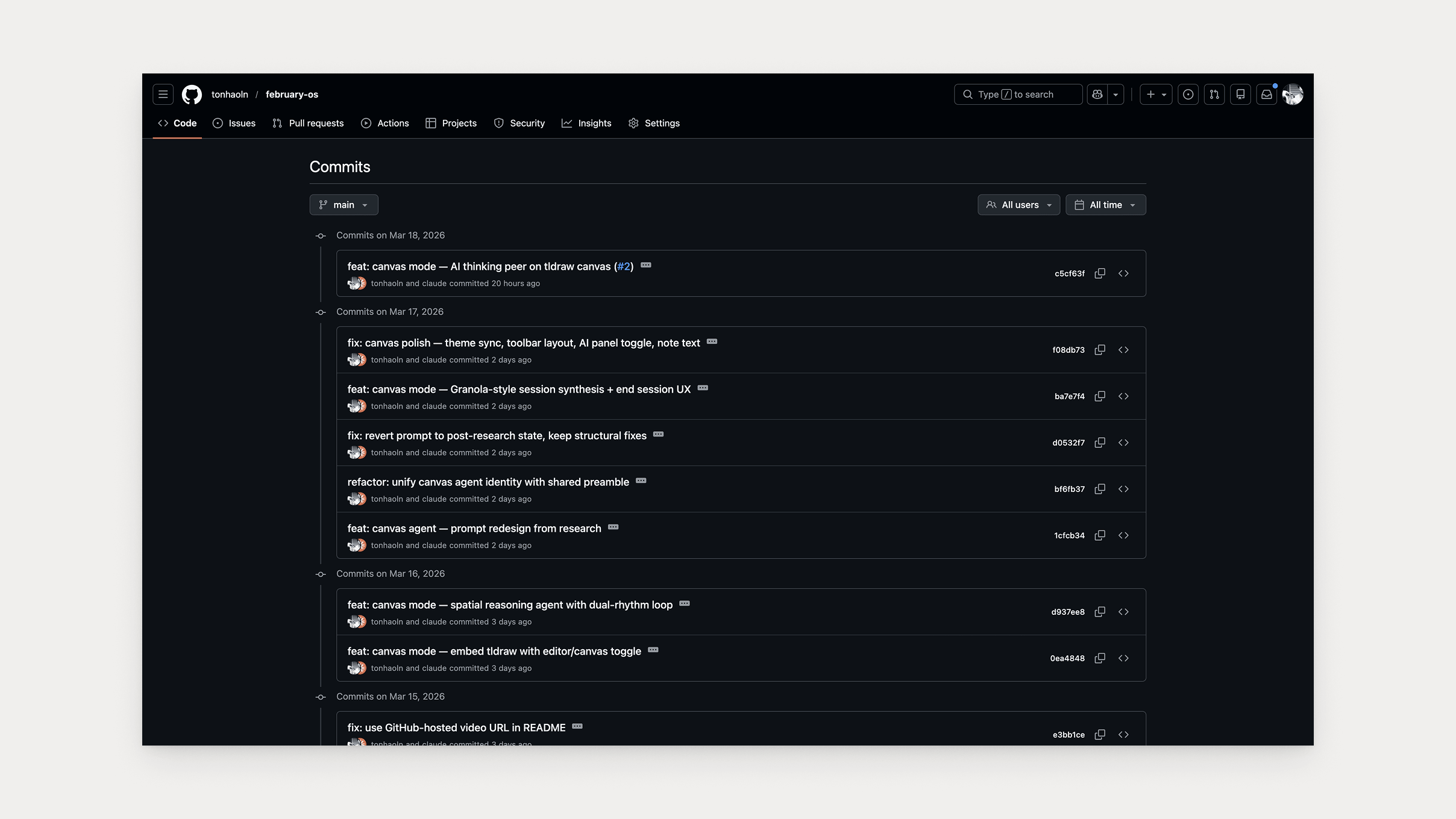 Placeholder: screenshot of canvas producing a markdown file in February's sidebar