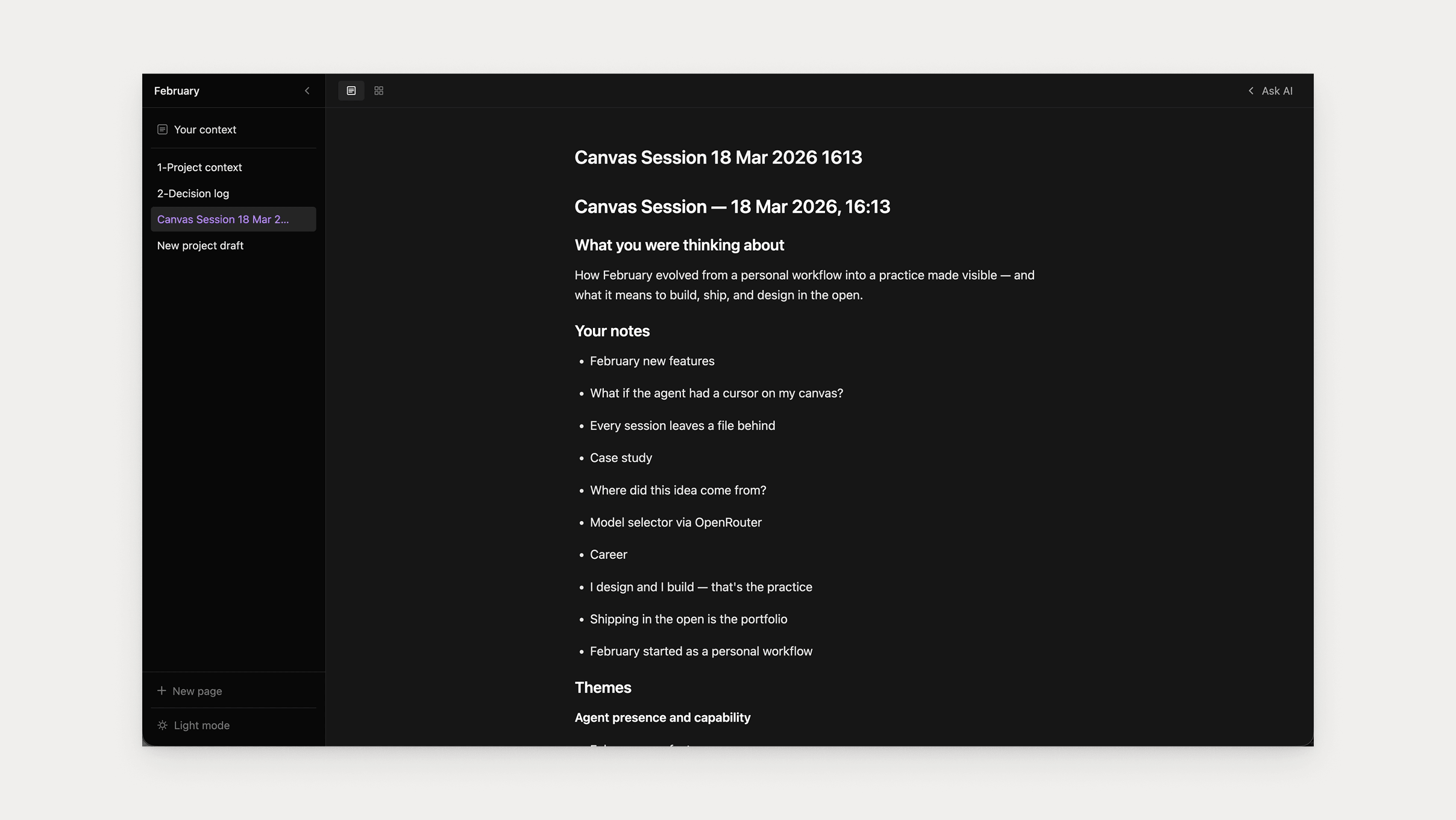 Placeholder: screenshot of the Granola-style session synthesis output